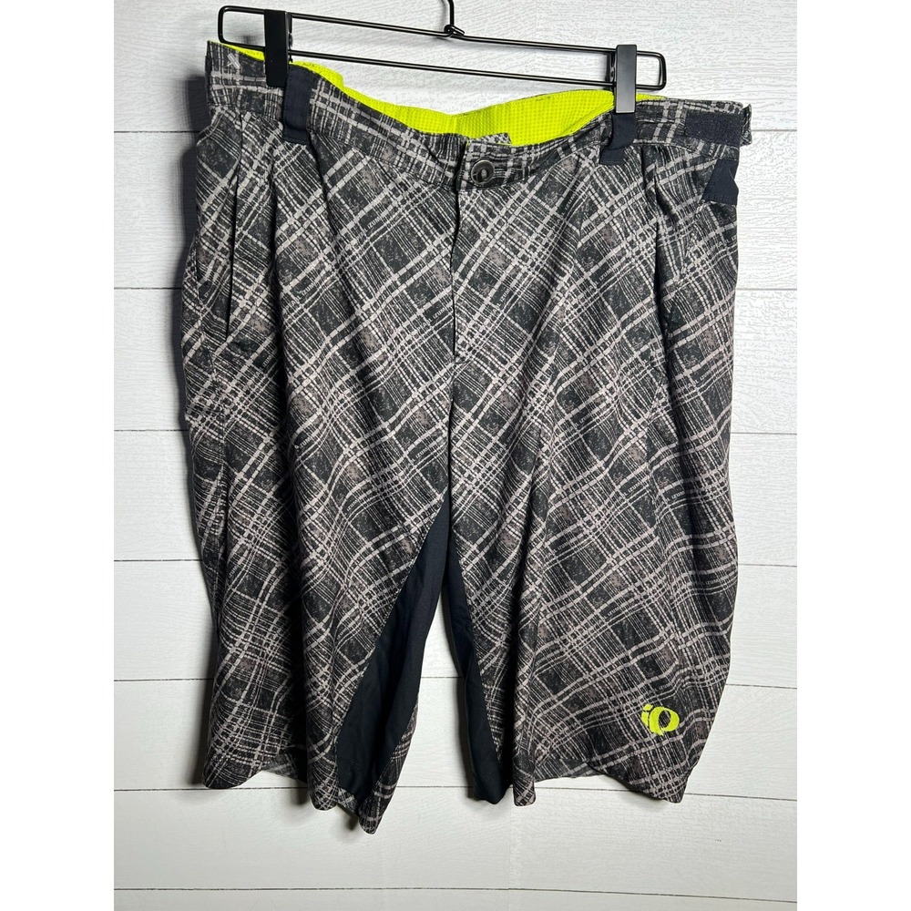 Pearl Izumi Mountain Bike Shorts Mens 36x10 Black Beige Plaid Baggy Cycling Bike